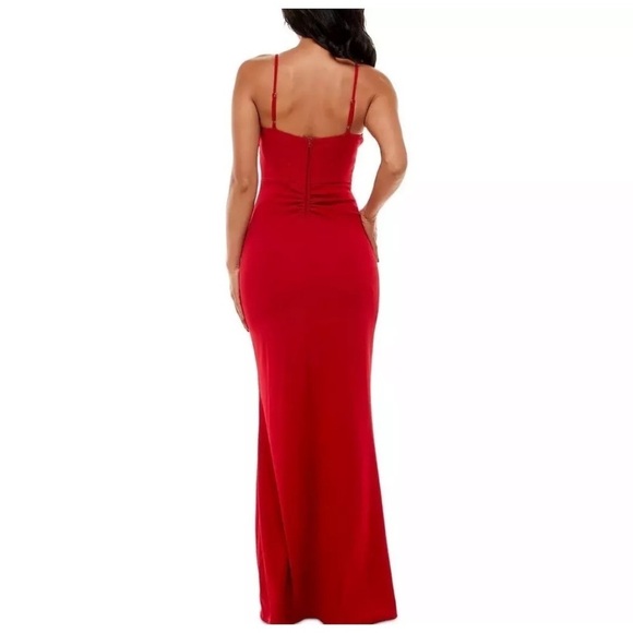 Emerald Sundae Long Maxi High Slit Juniors' Ruched Side-Slit Slim dress Gown XXS - Picture 7 of 10